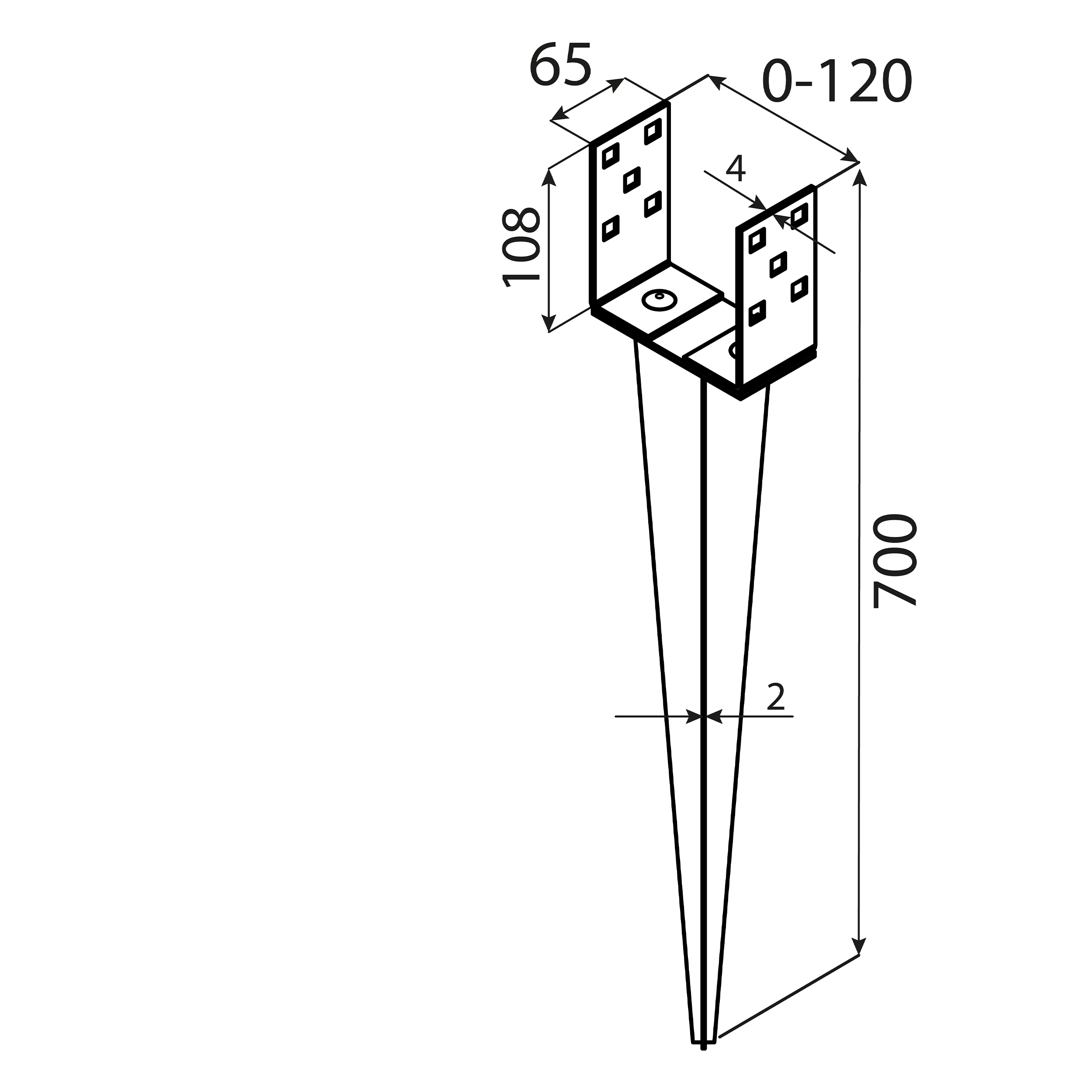 Podstawa słupa wbijana regulowana 70-120 mm - PSGR 0–120/700 | 70-120 mm